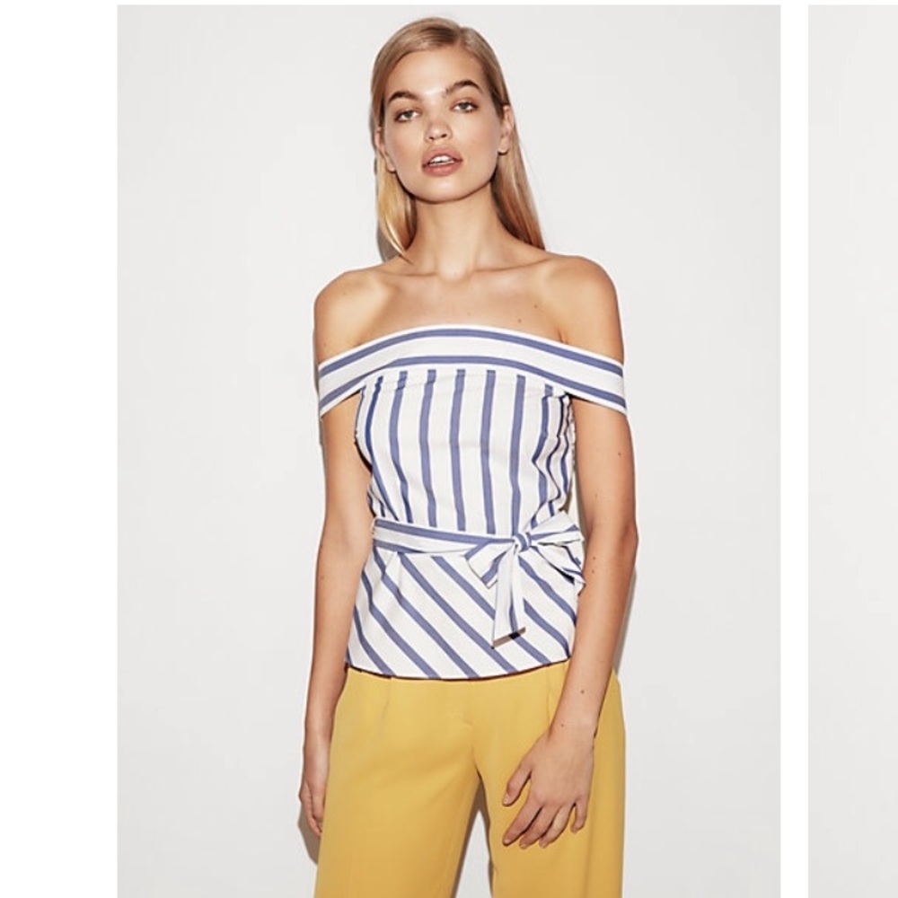 Express Off the Shoulder Tie Waist Peplum Top